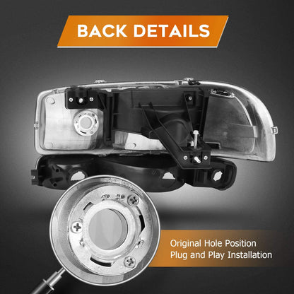 Lbrst Headlight Assembly For Gmc Sierra 1500 19992006 Classic 2007 Black Housing Reflector Clear Lens Driver And Passenger Side Headlamp