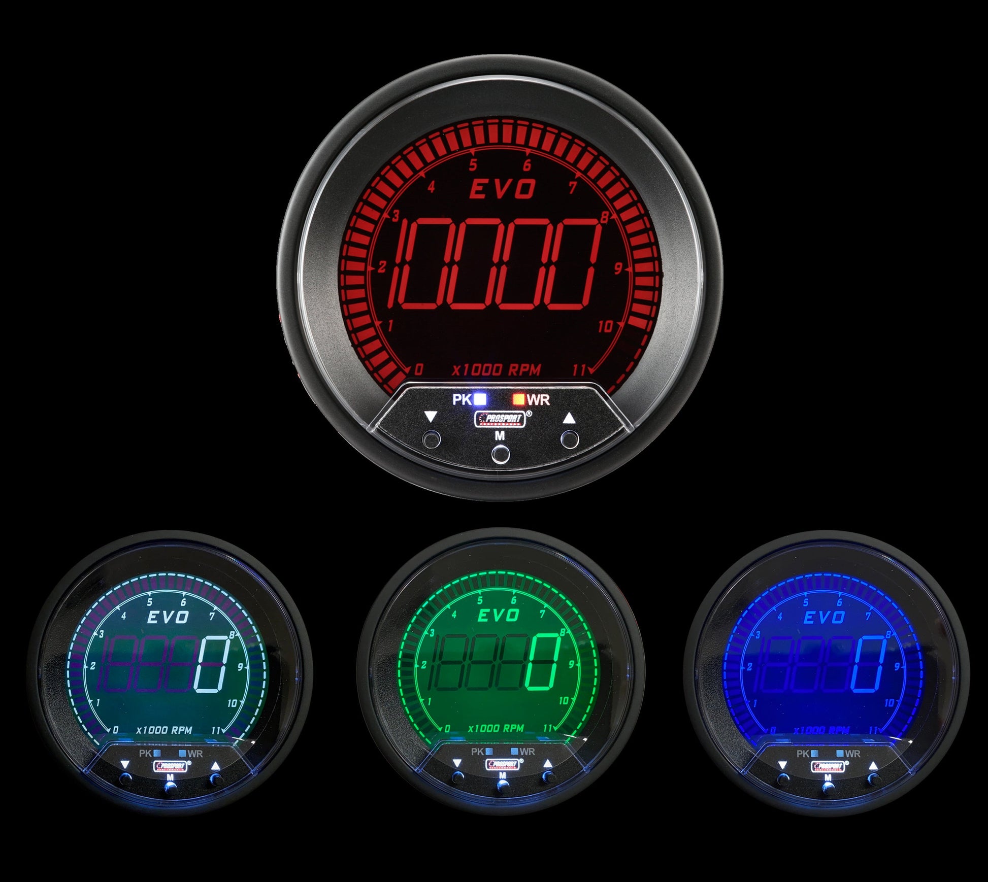 3-3/8" Premium EVO Series Tachometer with Peak/Warning