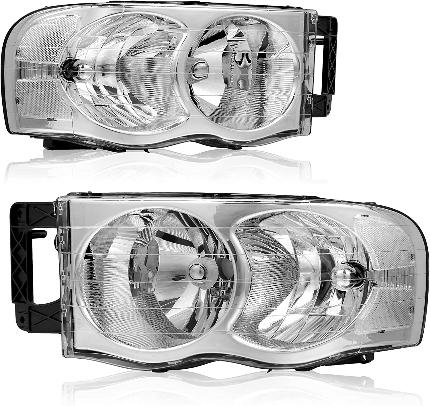 Headlights Assembly For 20022005 Dodge Ram Pickup Headlight Replacement Driving Light Chrome Housing Red Reflector Clear Lens
