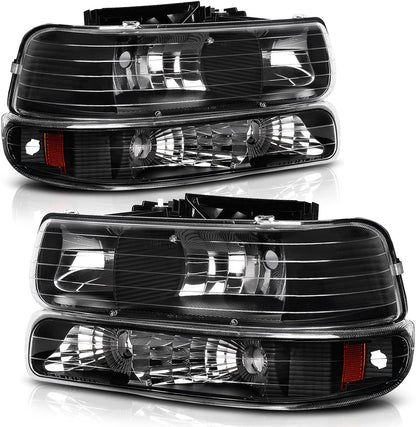 Autosaver88 Headlight Assembly Compatible With 19992002 Chevy Silverado 1500 250020012002 1500hd 2500hd 350020002006 Tahoe Suburban 2500 Headlamp Bumper Lights Black Housing Amber Reflector