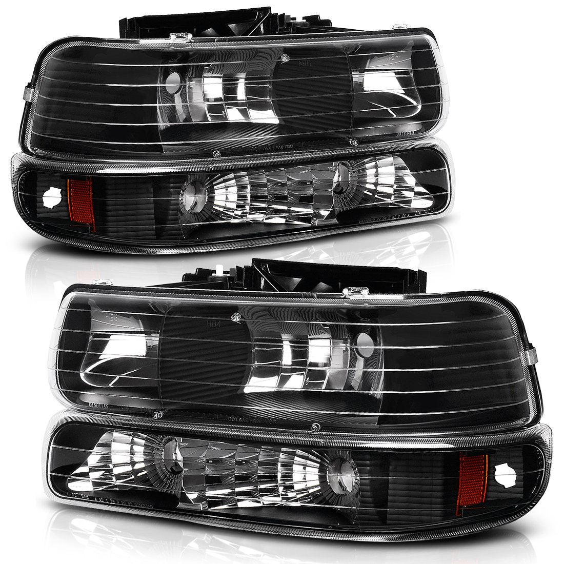 Autosaver88 Headlight Assembly Compatible With 19992002 Chevy Silverado 1500 250020012002 1500hd 2500hd 350020002006 Tahoe Suburban 2500 Headlamp Bumper Lights Black Housing Amber Reflector