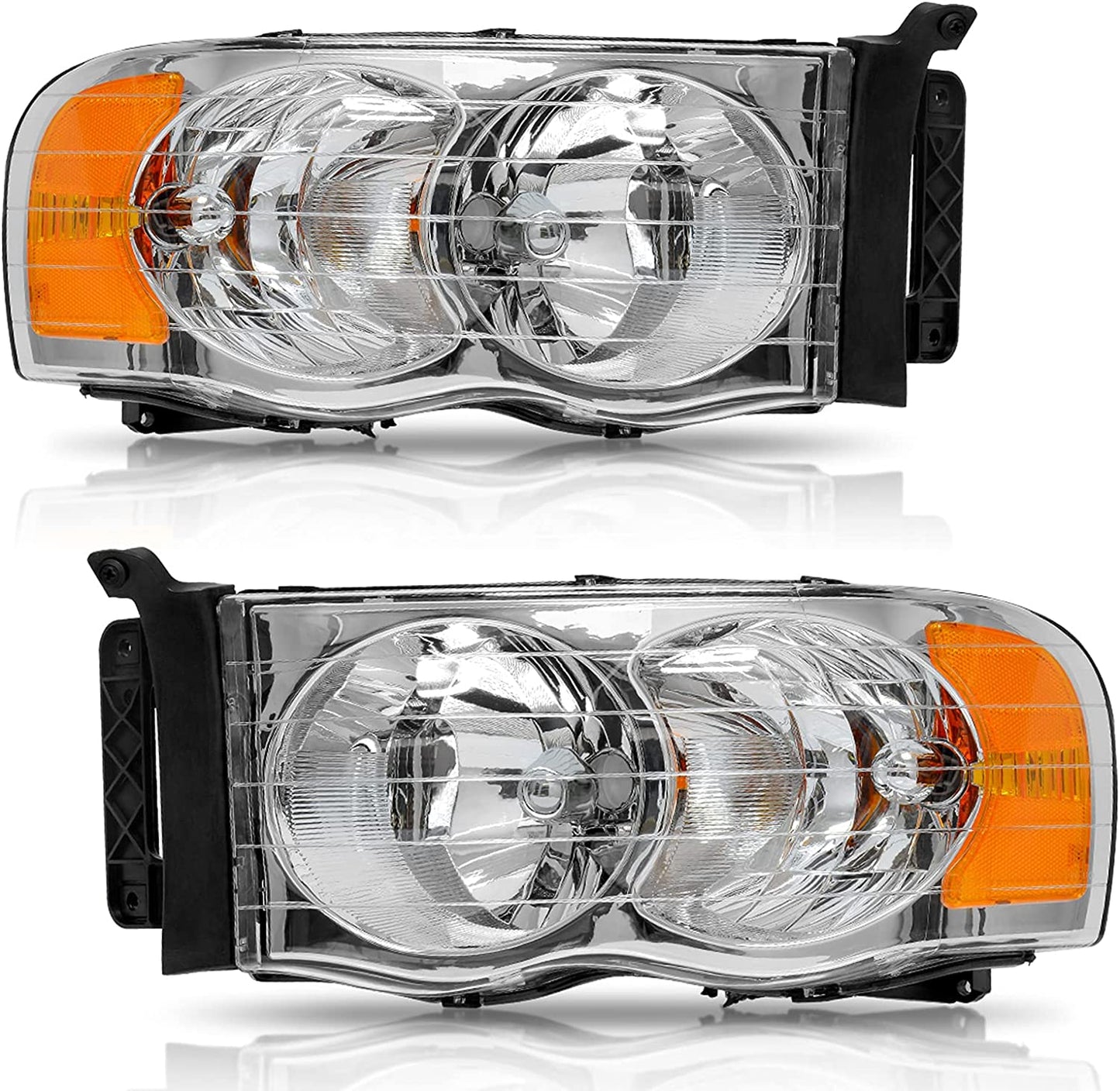 Headlights Assembly For 20022005 Dodge Ram Pickup Headlight Replacement Driving Light Chrome Housing Red Reflector Clear Lens