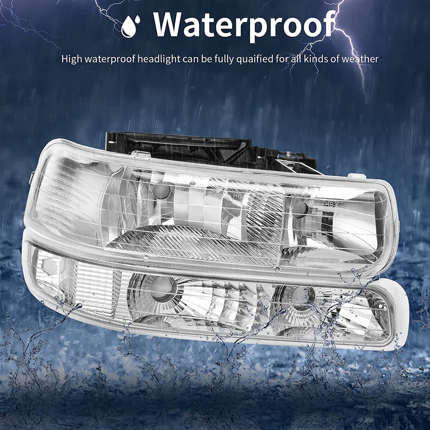 Autosaver88 Headlight Assembly Compatible With 19992002 Chevy Silverado 20002006 Tahoe Suburban Headlamp Bumper Lights Black Housing Reflector Chrome