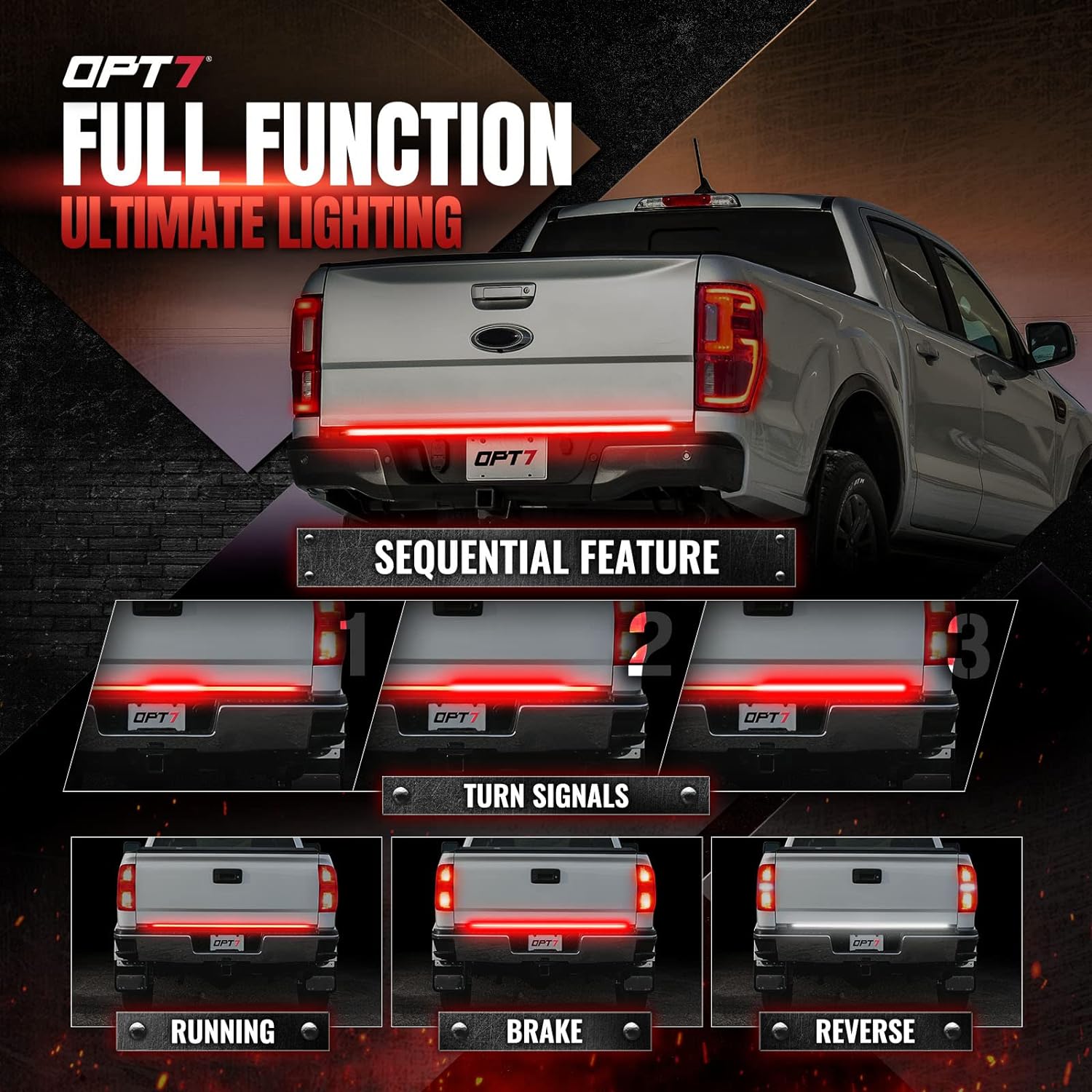 OPT7 Redline Parlux Triple Tailgate Light Bar 60" Bundle for Chevy Silverado-GMC Sierra 1500 19-21 Connect Harness