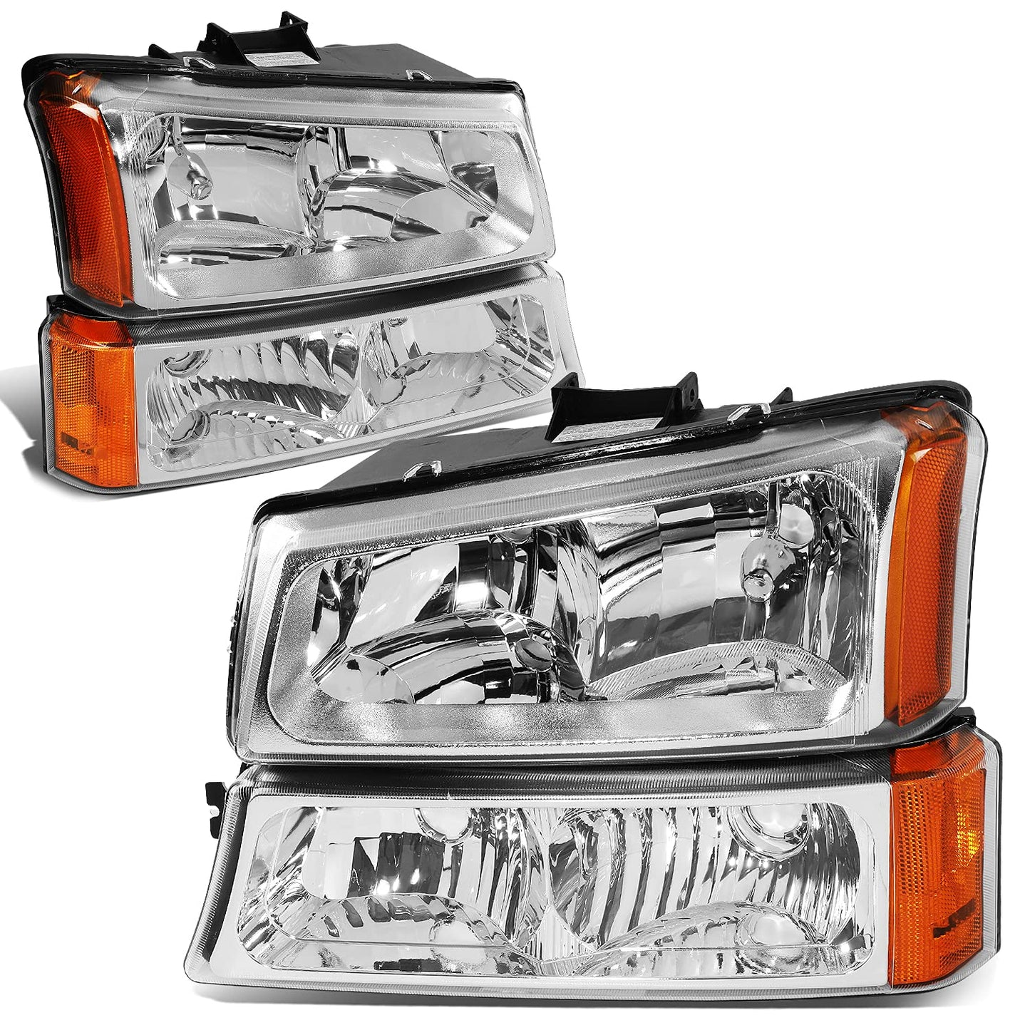 Dna Motoring Hlohcs034pcham Chrome Amber Headlights Compatible With 20032006 Chevy Silveradoavalanche