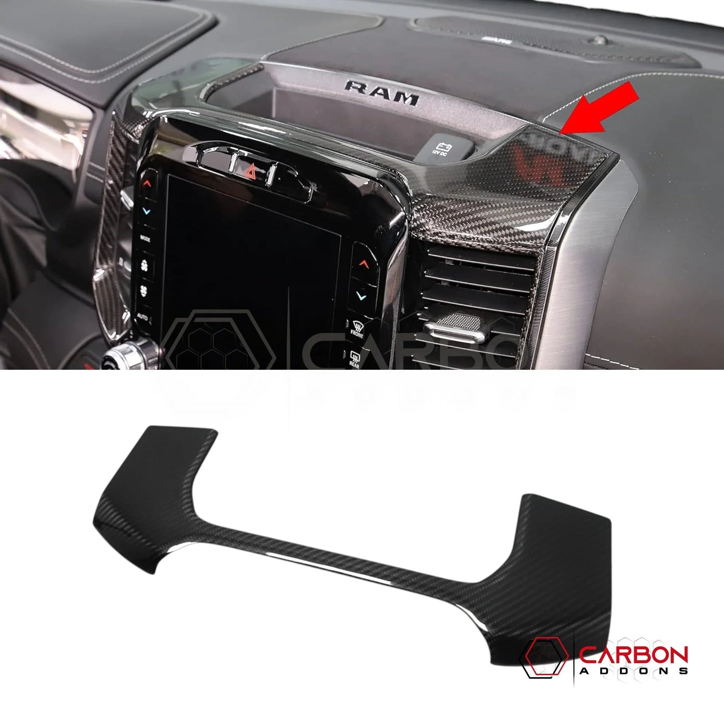 2019+ RAM 1500/TRX/RHO Infotainment Screen Upper Trim Hard Carbon Fiber Cover