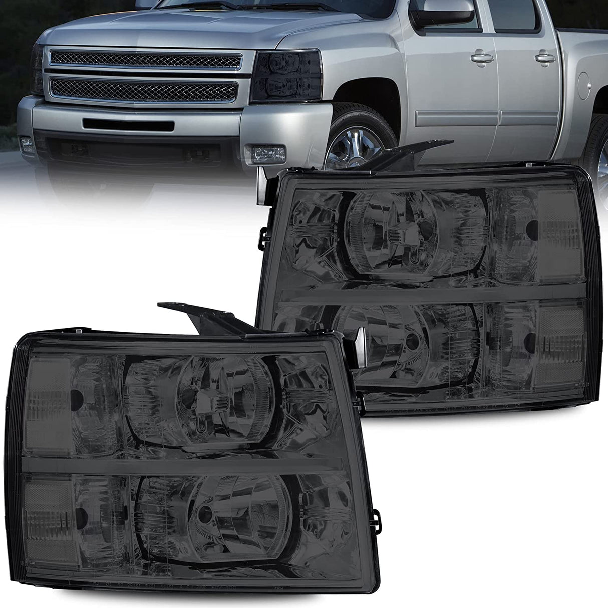 MOSTPLUS Headlight Assembly Compatible with Chevy Chevrolet Silverado 1500 2500 3500 with Black Housing, Clear Lens, Amber Reflector