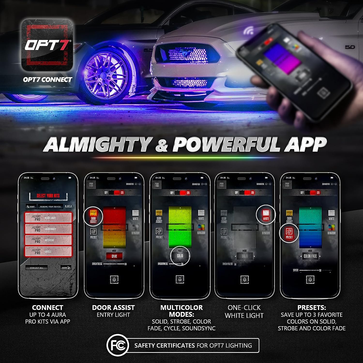 AURA PRO LED Lighting Kit for Truck Bundle (Grille LED Kit - Bluetooth Enabled APP + DreamColor Underglow LED Kit + Tailgate Triple Light Bar)