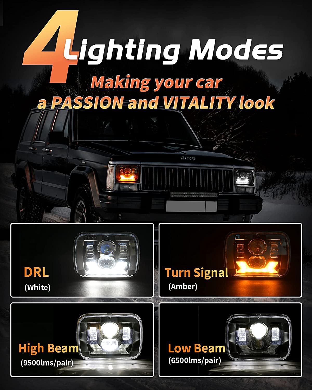 2020-2021 New Osram Chips 180w Dot 500 Brighter Antiglare H6054 5x7 7x6 LED Headlights With Turn Signal Drl Hilow Sealed Beam Compatible Jeep Cherokee Xj Wrangler Yj Ford Chevrolet Gmc Toyota Nissan Etc