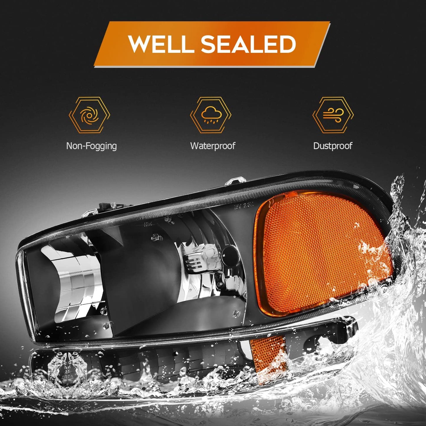 Lbrst Headlight Assembly For Gmc Sierra 1500 19992006 Classic 2007 2500 19992004 Black Housing Amber Reflector Clear Lens Driver And Passenger Side Headlamp