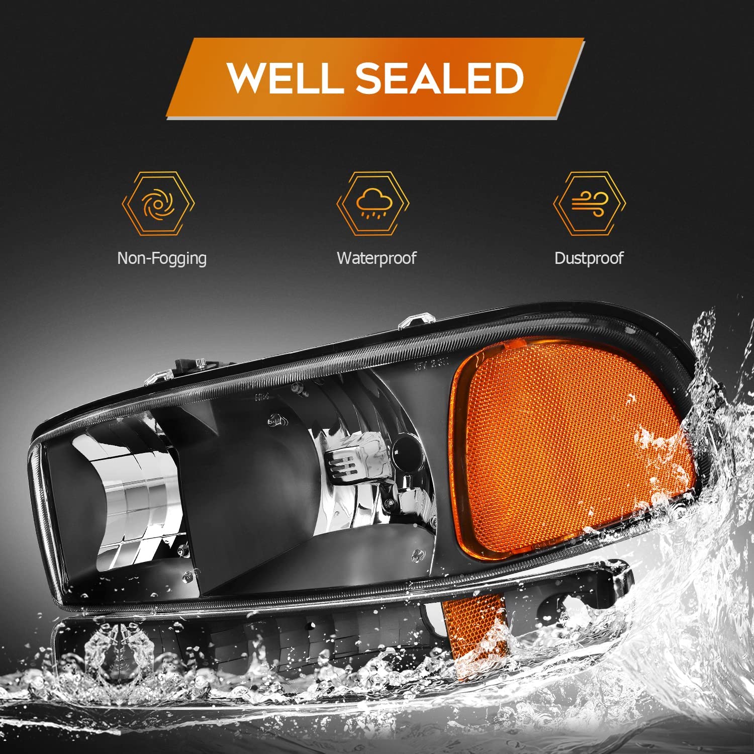 Lbrst Headlight Assembly For Gmc Sierra 1500 19992006 Classic 2007 2500 19992004 Black Housing Amber Reflector Clear Lens Driver And Passenger Side Headlamp