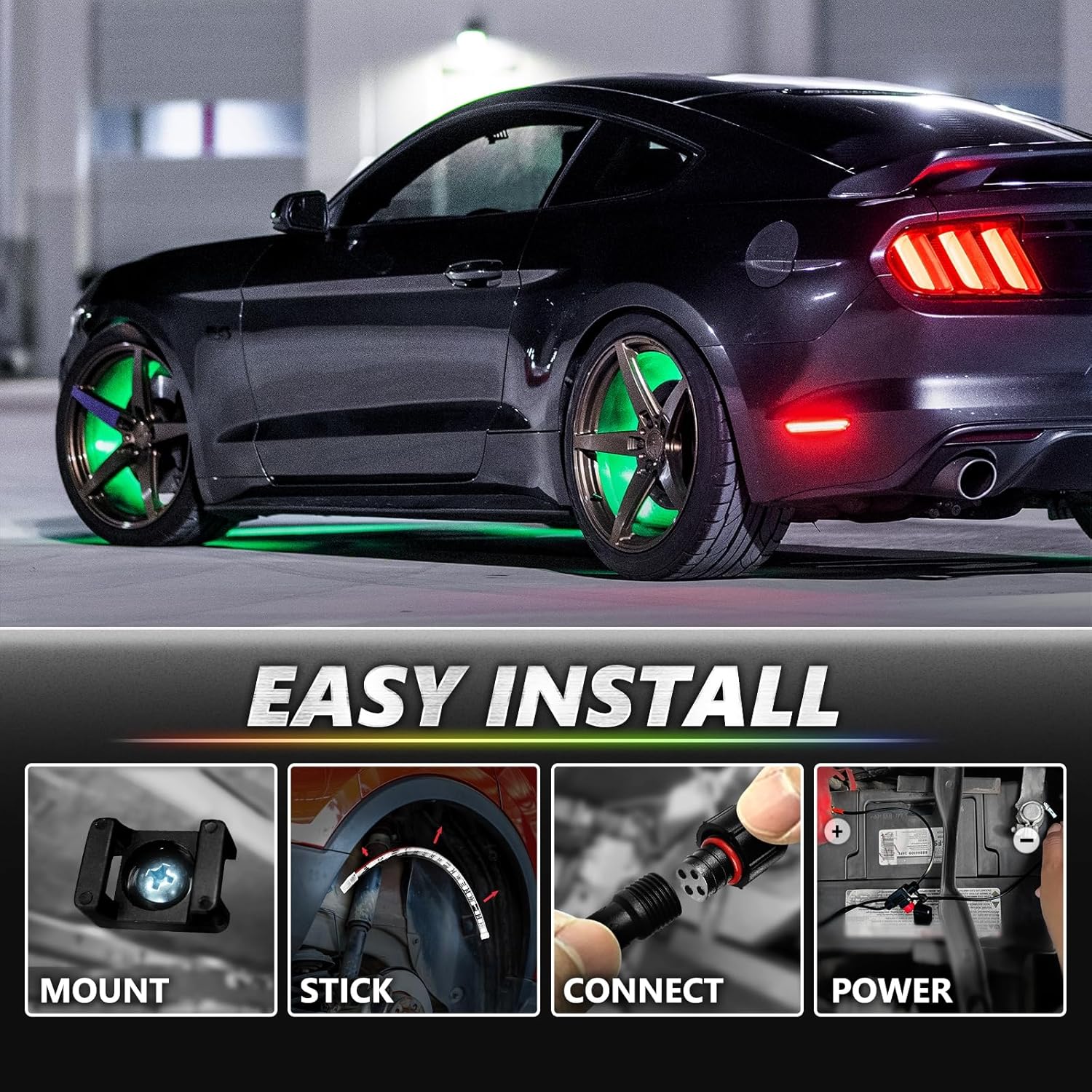 AURA PRO Wheel Well LED Lighting Kit 4 x 24-Inch Multi-Color Strips - Bluetooth Enabled APP Full Color Spectrum