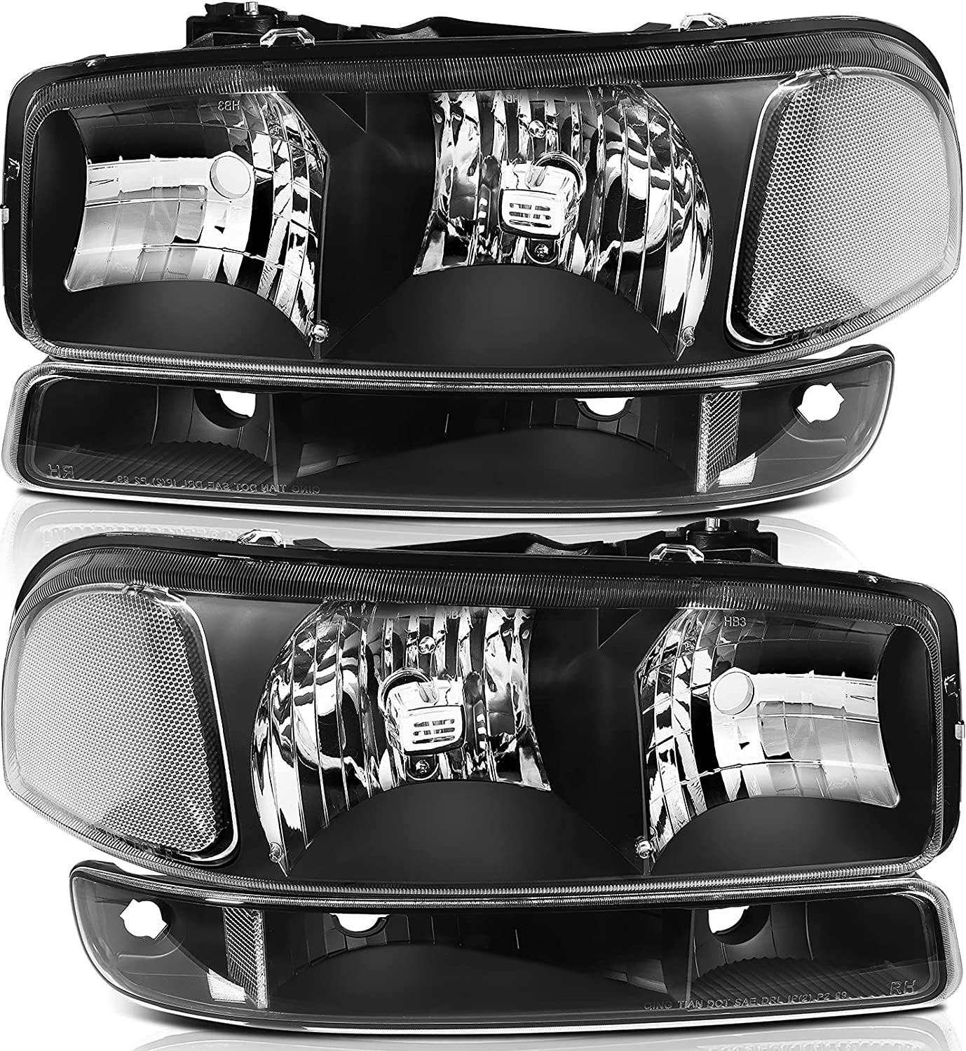 Lbrst Headlight Assembly For Gmc Sierra 1500 19992006 Classic 2007 Black Housing Reflector Clear Lens Driver And Passenger Side Headlamp