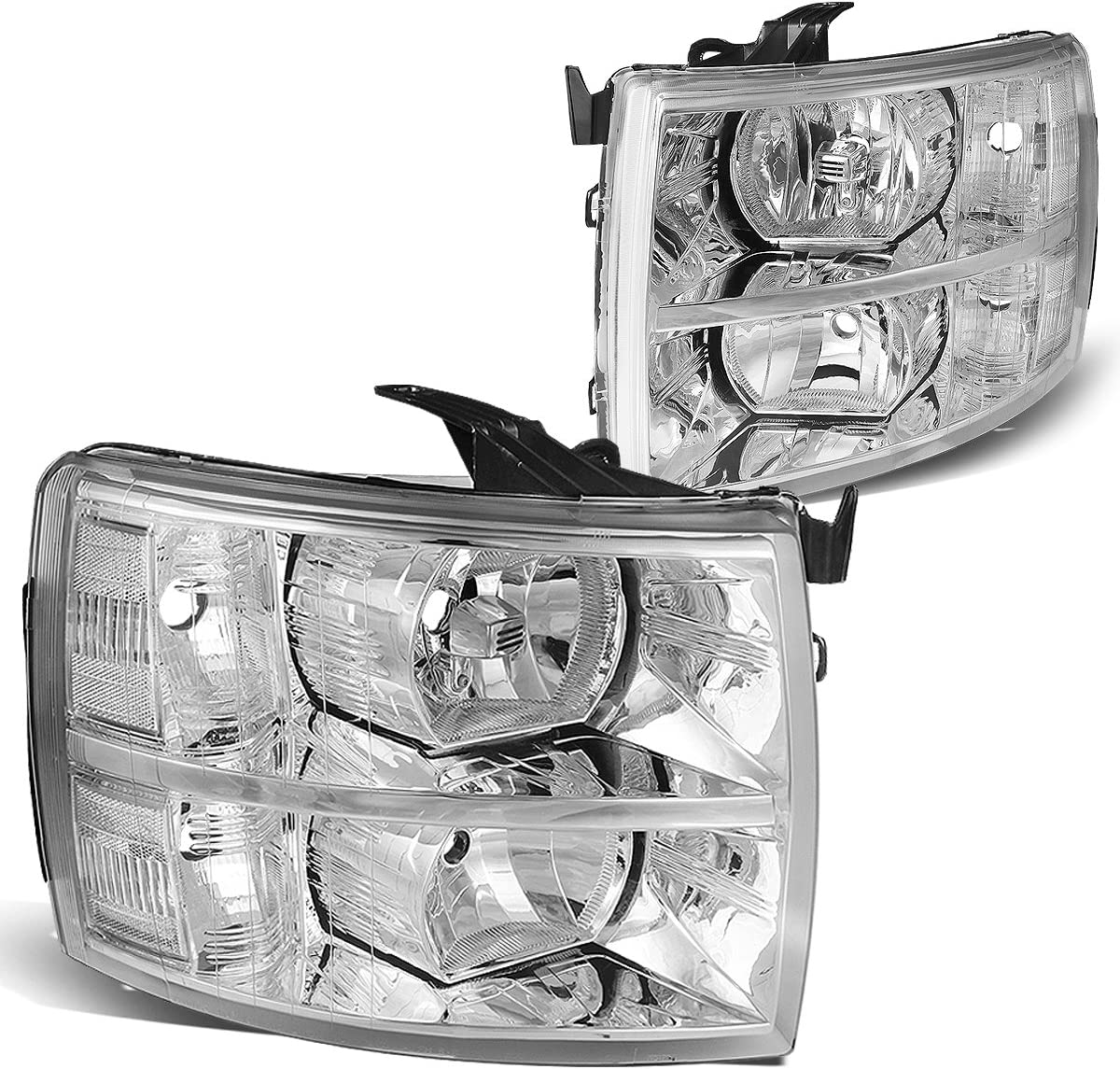 Dna Motoring Hlohcsil07chcl1 Chrome Housing Headlights Compatible With 0713 Silverado 15002500 Hd 3500 1500