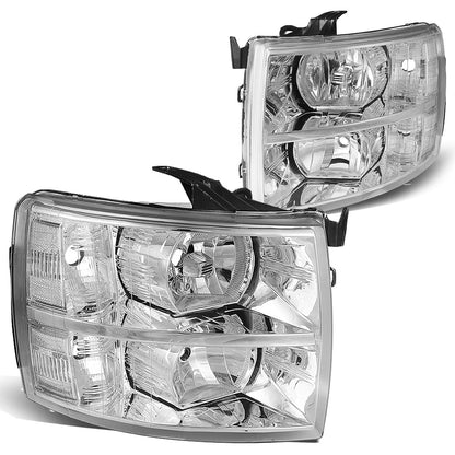 Dna Motoring Hlohcsil07chcl1 Chrome Housing Headlights Compatible With 0713 Silverado 15002500 Hd 3500 1500