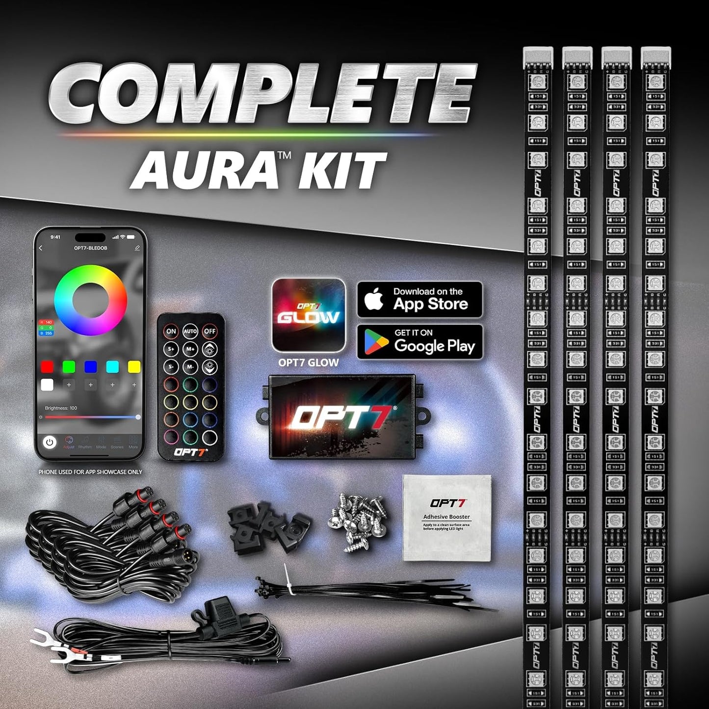 AURA PRO Wheel Well LED Lighting Kit 4 x 24-Inch Multi-Color Strips - Bluetooth Enabled APP Full Color Spectrum
