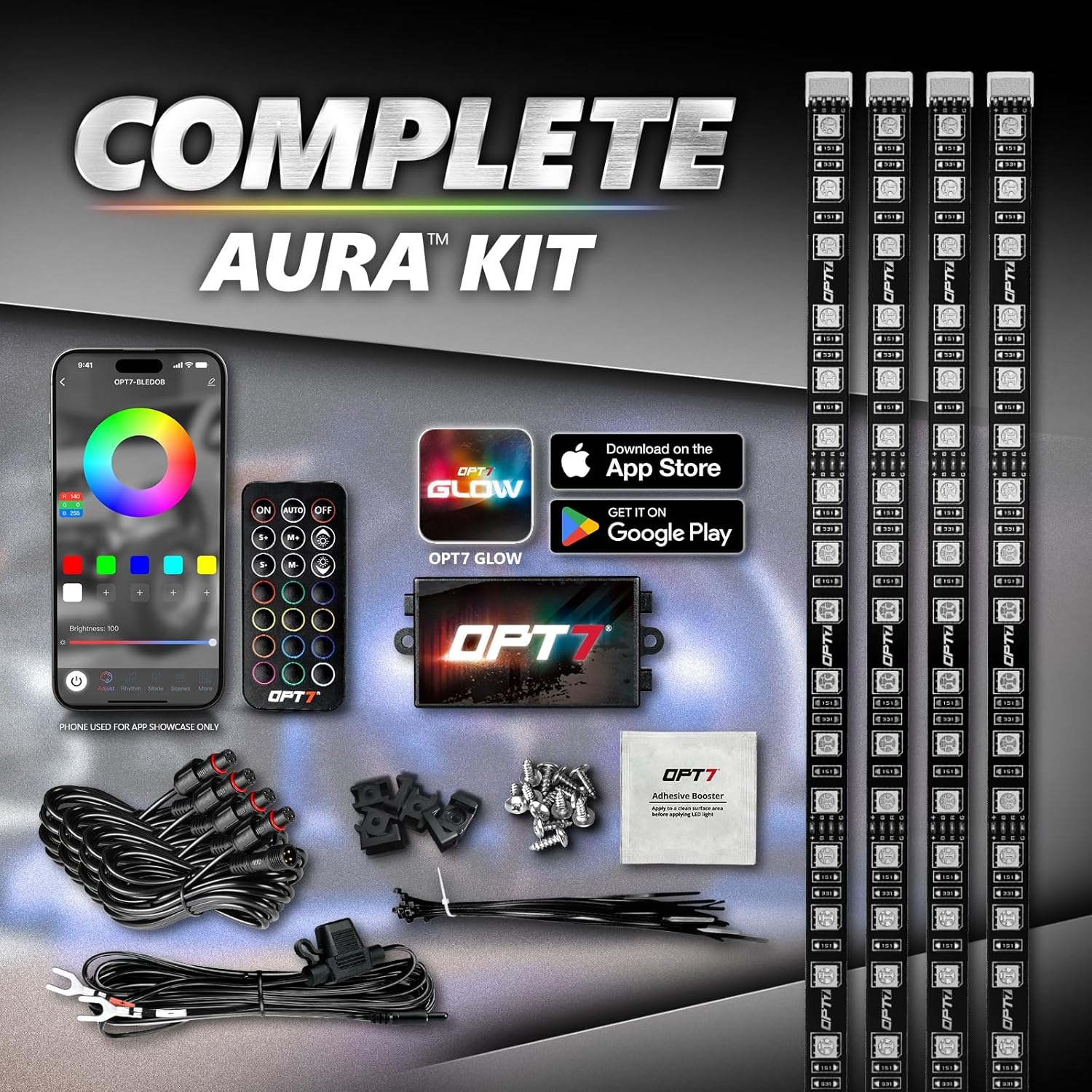 AURA PRO Wheel Well LED Lighting Kit 4 x 24-Inch Multi-Color Strips - Bluetooth Enabled APP Full Color Spectrum
