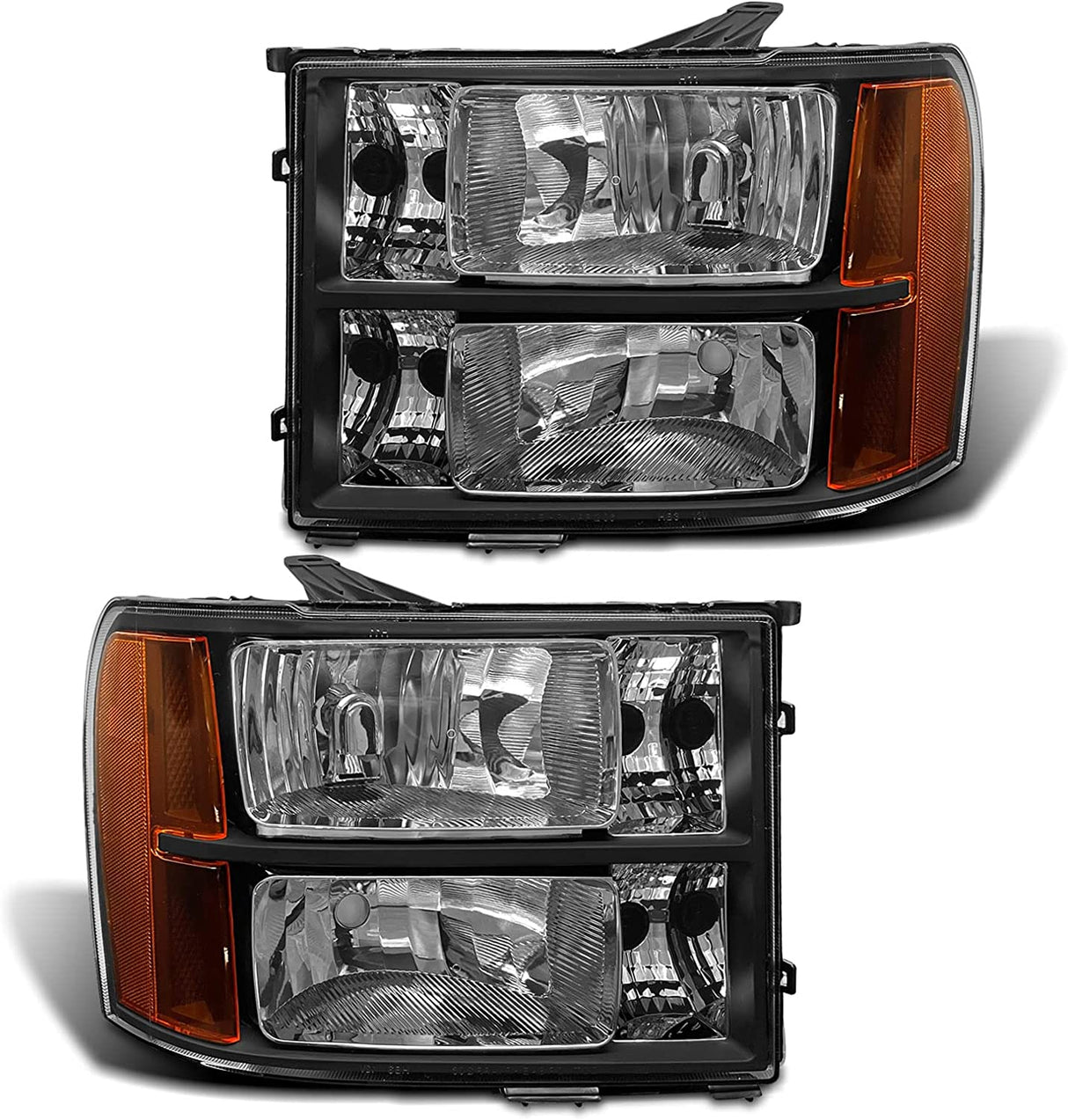 ADCARLIGHTS 2007-2014 Sierra Headlight Assembly Compatible with 2007-2014 GMC Sierra 1500 / 07-14 GMC Sierra 2500HD 3500HD Chrome Housing with Amber Reflector Replacement Left and Right