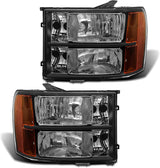 ADCARLIGHTS 2007-2014 Sierra Headlight Assembly Compatible with 2007-2014 GMC Sierra 1500 / 07-14 GMC Sierra 2500HD 3500HD Chrome Housing with Amber Reflector Replacement Left and Right