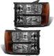 ADCARLIGHTS 2007-2014 Sierra Headlight Assembly Compatible with 2007-2014 GMC Sierra 1500 / 07-14 GMC Sierra 2500HD 3500HD Chrome Housing with Amber Reflector Replacement Left and Right