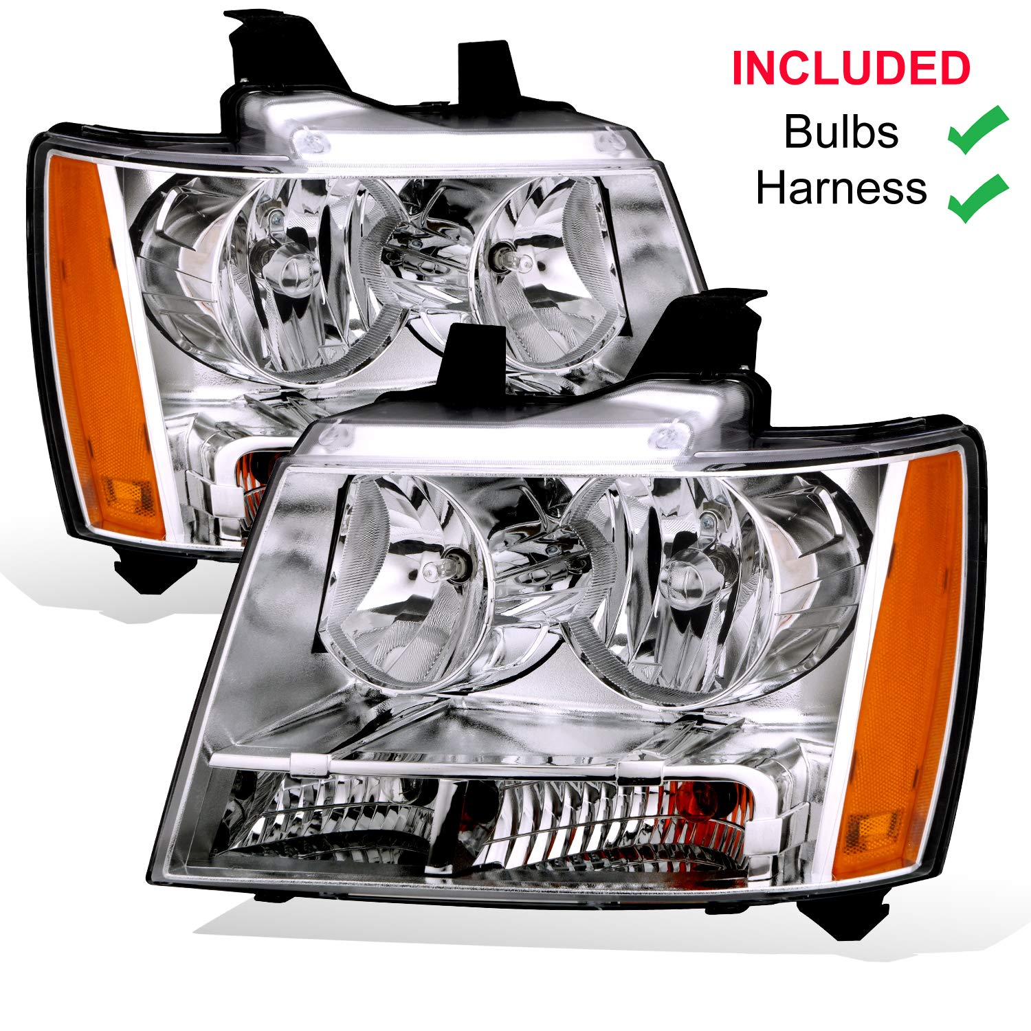 Amerilite For Chevy 0713 Tahoesuburbanavalanche Factory Style Replacement Headlights Pair Driver And Passenger Side Chrome Housing