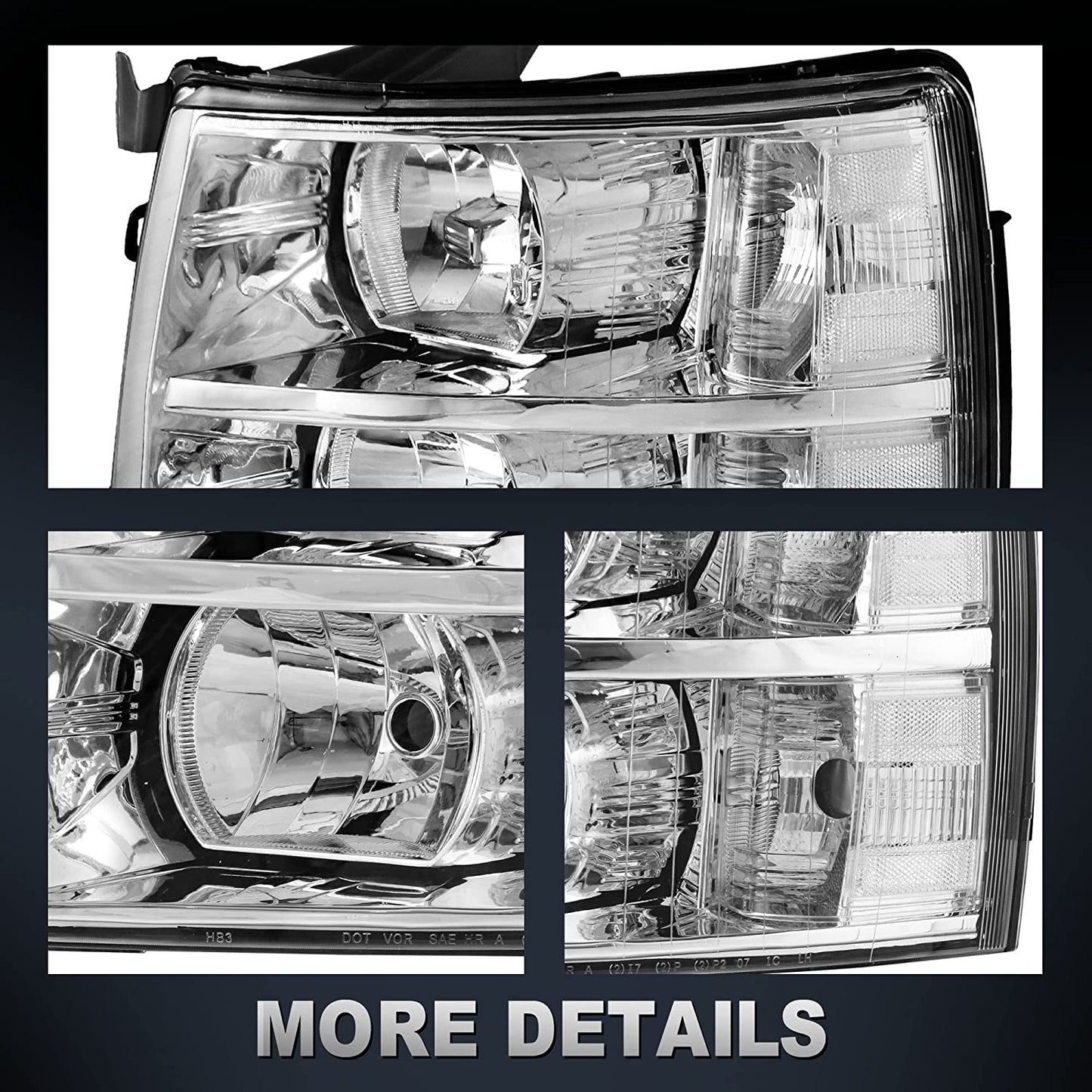 MOSTPLUS Headlight Assembly Compatible with Chevy Chevrolet Silverado 1500 2500 3500 with Black Housing, Clear Lens, Amber Reflector
