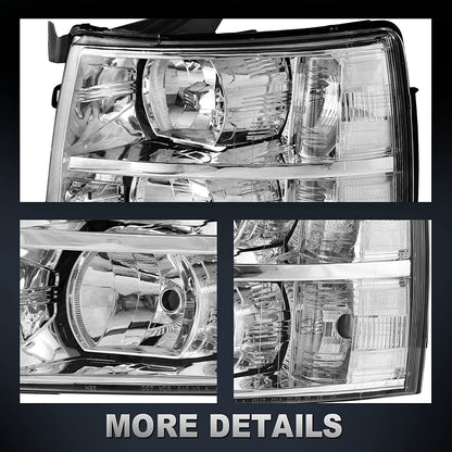 MOSTPLUS Headlight Assembly Compatible with Chevy Chevrolet Silverado 1500 2500 3500 with Black Housing, Clear Lens, Amber Reflector