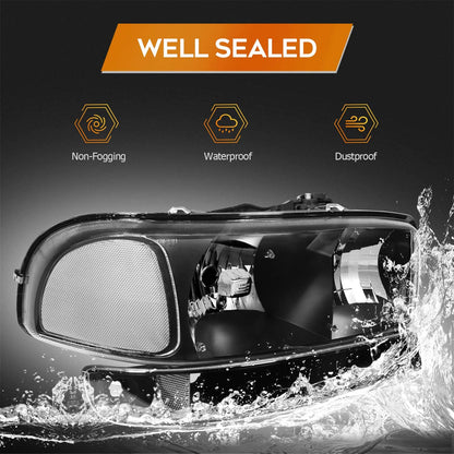 Lbrst Headlight Assembly For Gmc Sierra 1500 19992006 Classic 2007 Black Housing Reflector Clear Lens Driver And Passenger Side Headlamp