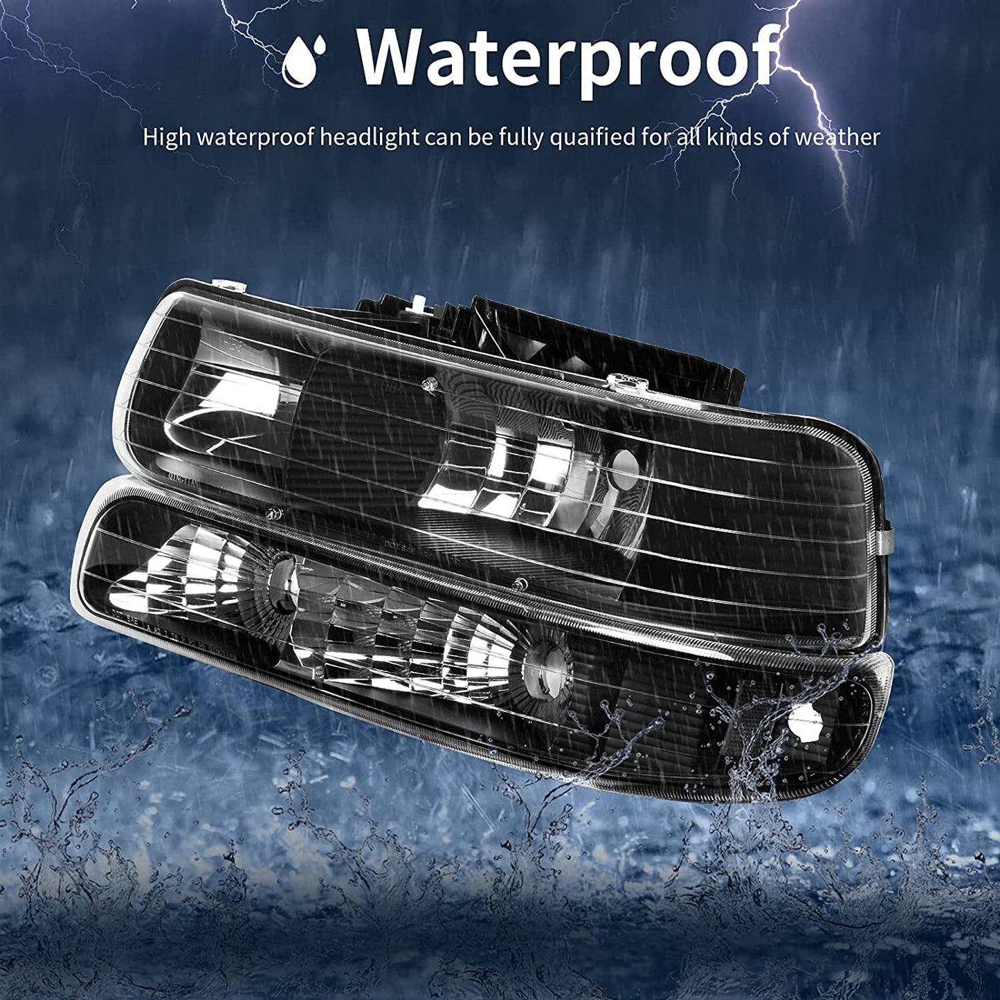Autosaver88 Headlight Assembly Compatible With 19992002 Chevy Silverado 20002006 Tahoe Suburban Headlamp Bumper Lights Black Housing Reflector