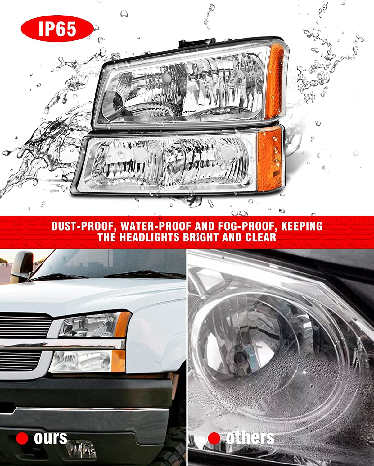 Adcarlights 20032006 Silverado Headlight Assembly For Chevy Avalanche 150025003500 Clear Chrome Lens With Amber Reflector Replacement Left And Right