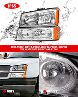 Adcarlights 20032006 Silverado Headlight Assembly For Chevy Avalanche 150025003500 Clear Chrome Lens With Amber Reflector Replacement Left And Right