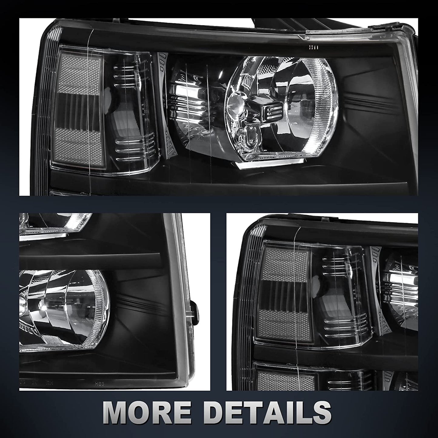 Mostplus Headlight Assembly Compatible With Chevy Chevrolet Silverado 1500 2500 3500 Black Housing Clear Lens Amber Reflector