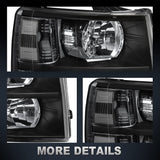 Mostplus Headlight Assembly Compatible With Chevy Chevrolet Silverado 1500 2500 3500 Black Housing Clear Lens Amber Reflector