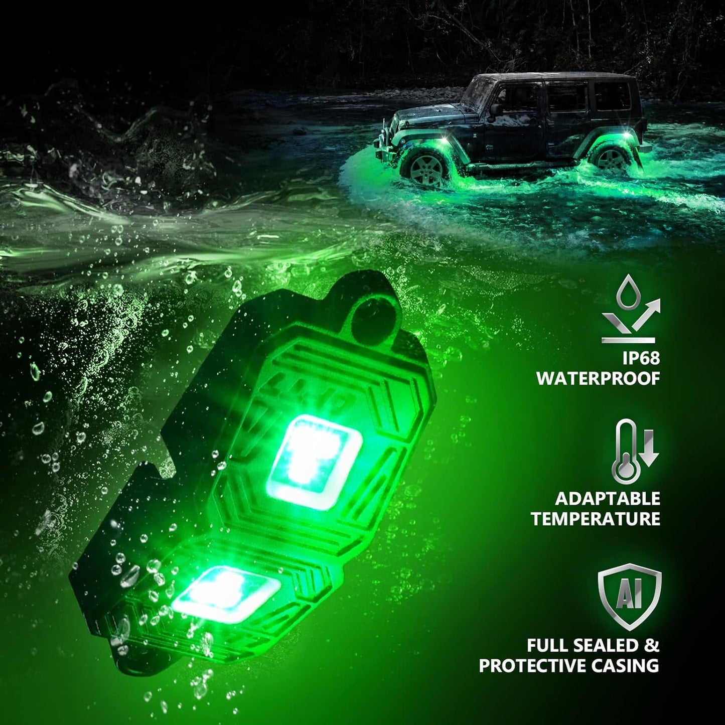 AURA Exterior Pack Bundle (Grille LED Kit - Bluetooth Enabled APP + DreamColor Underglow LED Kit + Photon RGB Rock Light Kit)