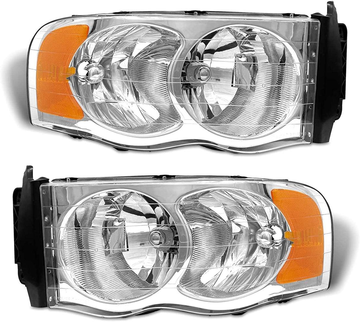 Adcarlights 20022005 Dodge Ram Headlight Assembly For 1500 2500 3500 20032005 Clear Chrome Lens With Amber Reflector Replacement Left Right