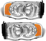 Adcarlights 20022005 Dodge Ram Headlight Assembly For 1500 2500 3500 20032005 Clear Chrome Lens With Amber Reflector Replacement Left Right