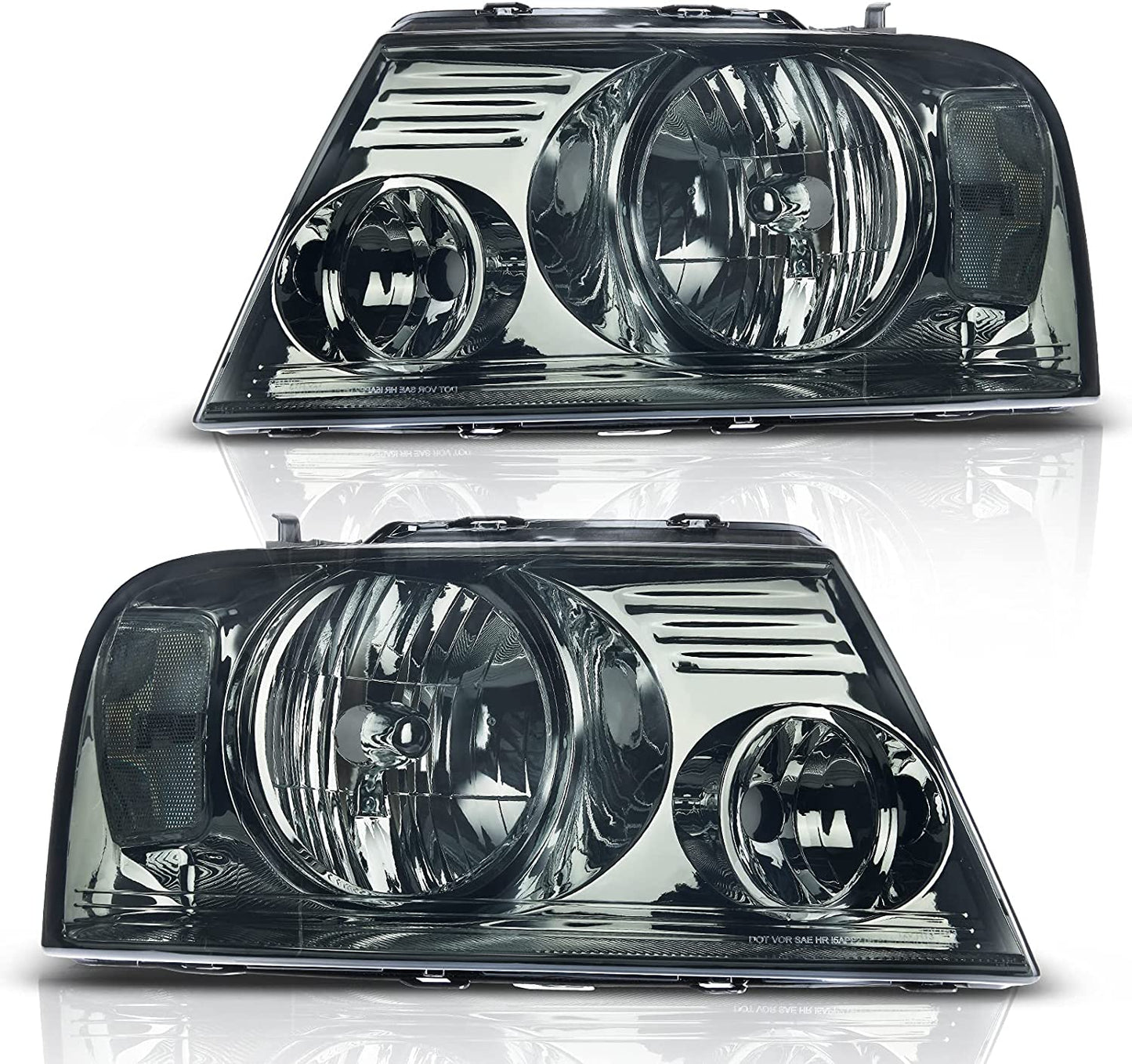 2004-2008 Ford F150 Headlights With Smoked Lens Chrome Housing Reflector