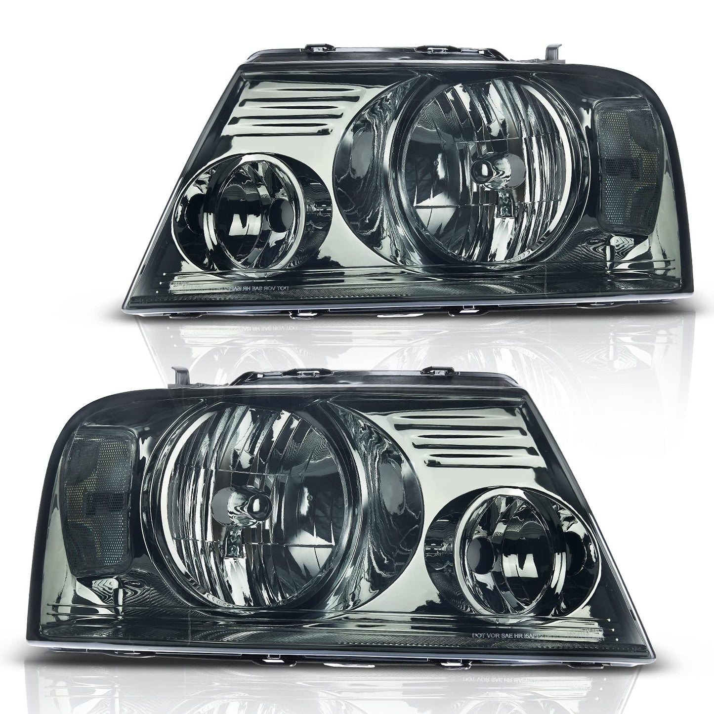2004-2008 Ford F150 Headlights With Smoked Lens Chrome Housing Reflector