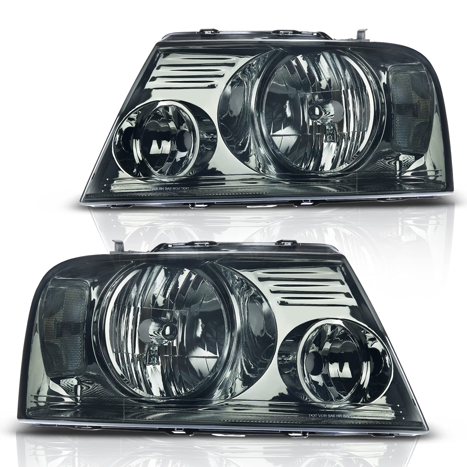 2004-2008 Ford F150 Headlights With Smoked Lens Chrome Housing Reflector
