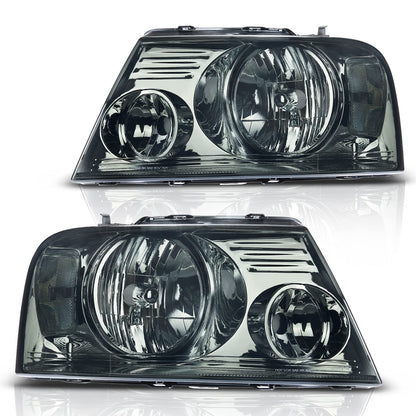 2004-2008 Ford F150 Headlights With Smoked Lens Chrome Housing Reflector