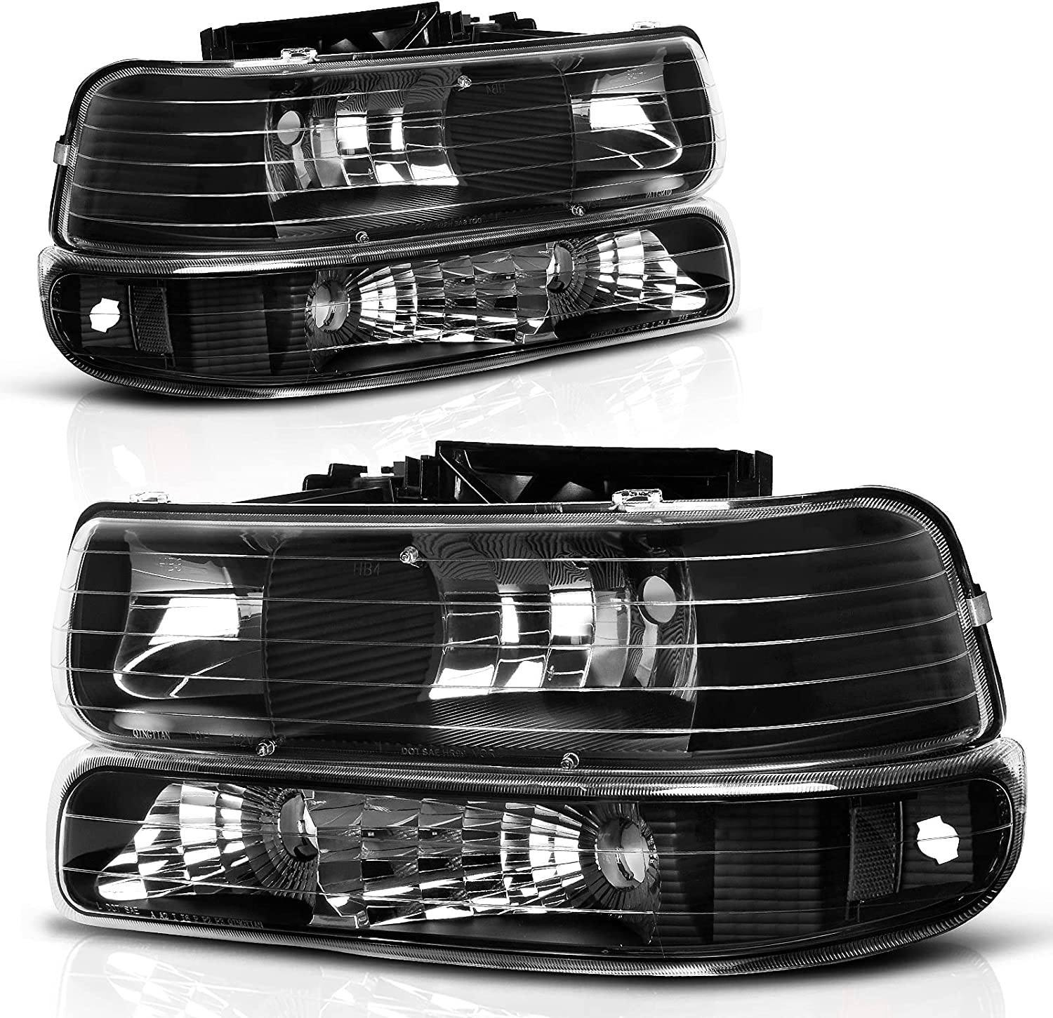 Autosaver88 Headlight Assembly Compatible With 19992002 Chevy Silverado 20002006 Tahoe Suburban Headlamp Bumper Lights Black Housing Reflector