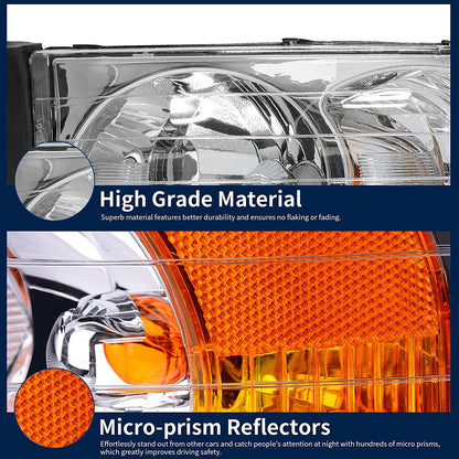 Headlights Assembly For 20022005 Dodge Ram Pickup Headlight Replacement Driving Light Chrome Housing Red Reflector Clear Lens