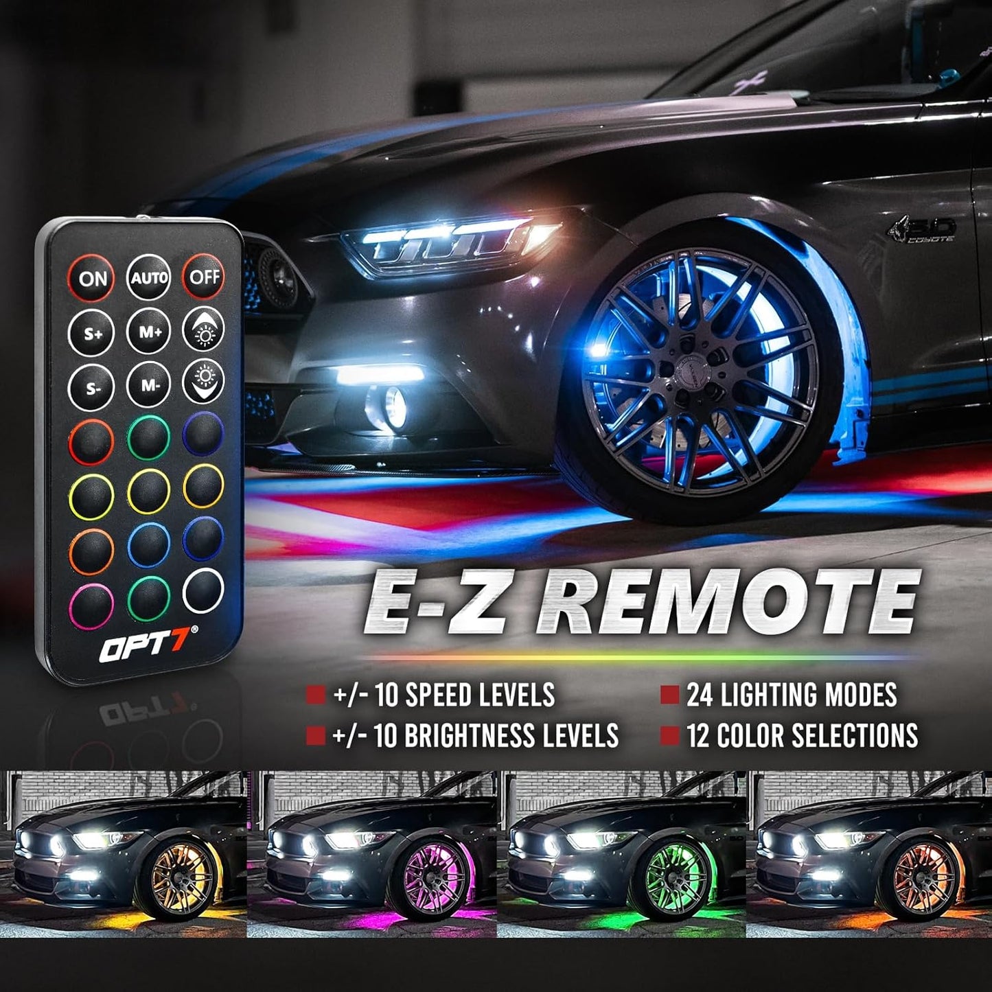 AURA PRO Wheel Well LED Lighting Kit 4 x 24-Inch Multi-Color Strips - Bluetooth Enabled APP Full Color Spectrum