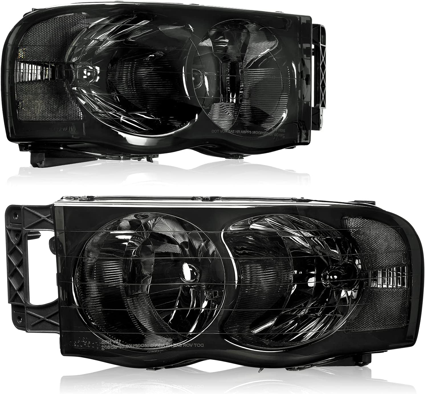 Headlights Assembly For 20022005 Dodge Ram Pickup Headlight Replacement Driving Light Chrome Housing Red Reflector Clear Lens