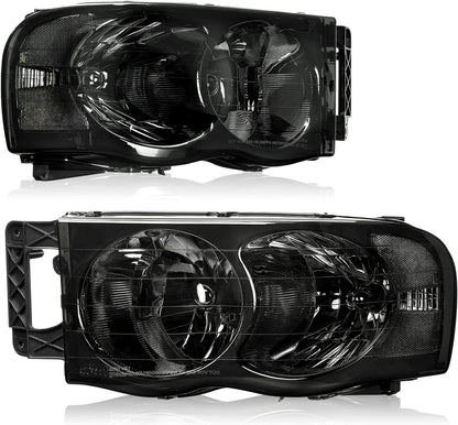 Headlights Assembly For 20022005 Dodge Ram Pickup Headlight Replacement Driving Light Chrome Housing Red Reflector Clear Lens