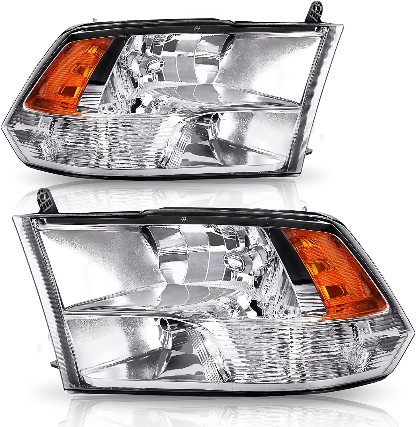 AUTOSAVER88: Montaje de faros delanteros compatible con Dodge Ram 4 puertas 1500 2500 3500, modelo 2009 a 2018. Faro de repuesto para Pickup. Color Negro. Lentes con carcasa transparente.