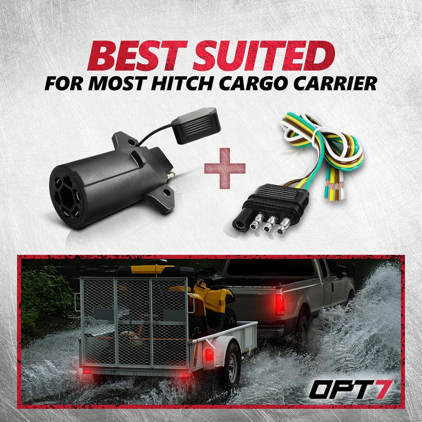 7 Pin to 4 Pin Trailer Adapter w/Secure Tab and 24-inch Hardwire Harness