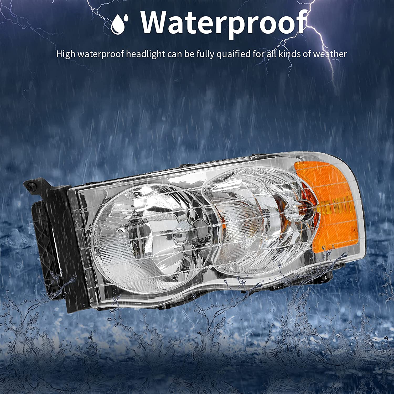 Headlights Assembly For 20022005 Dodge Ram Pickup Headlight Replacement Driving Light Chrome Housing Red Reflector Clear Lens