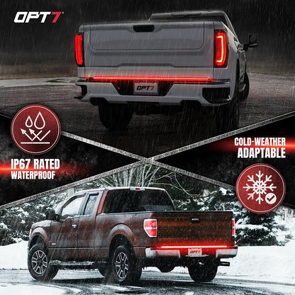 OPT7 Redline Parlux Triple Tailgate Light Bar 60" Bundle for Chevy Silverado-GMC Sierra 1500 19-21 Connect Harness