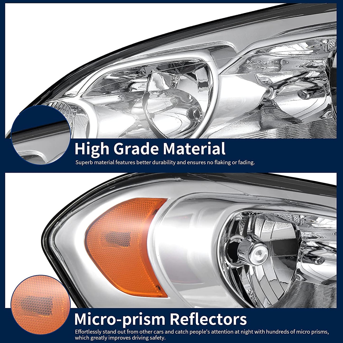 Autosaver88 Headlight Assembly Compatible With 20062013 Chevy Impala 06 07 Monte Carlo Replacement Headlamp Driving Light Chrome Housing Amber Reflector Clear Lens 25958359 25958360 A Oe